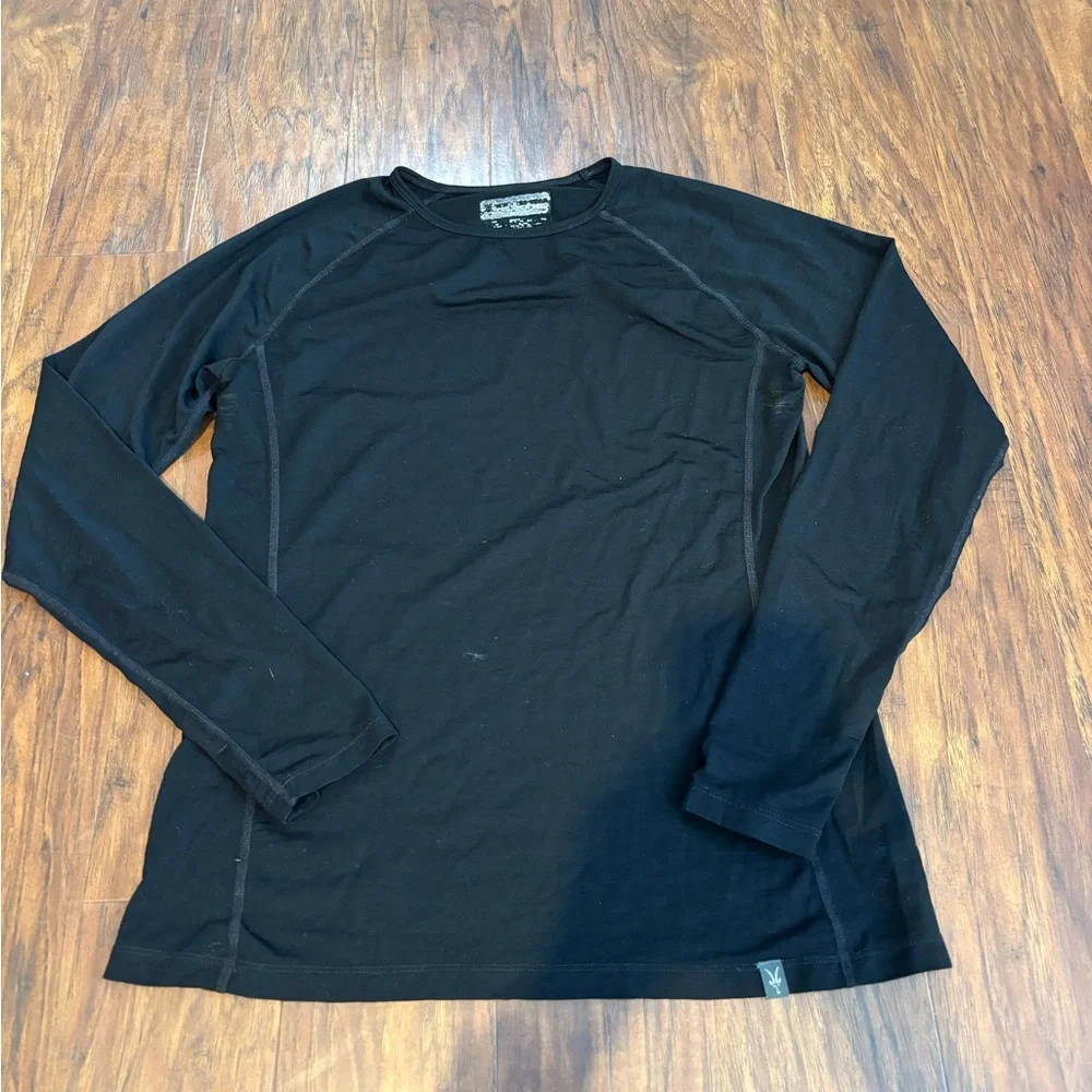 Ibex 100% Merino Woolies Pro Long Sleeve Tech Crew Black Size Large - Picture 2 of 3